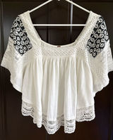 Like New Free People Prairie Days Embroidered Place Trim Top White Black Small Photo 0
