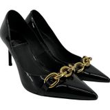 Jeffrey Campbell Pump Heels Stiletto Gold Chain Pointed Patent Leather Black 7.5 Photo 0