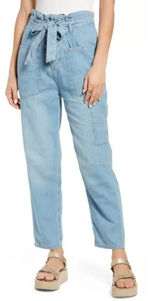 Free People Belted Denim Utility Pants In Blue Haze Denim Chambray Size 30 Photo 0
