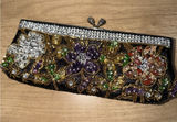 Small Satin Clutch Stitched And Beaded NWOT Floral Double Strap Handle T Photo 0