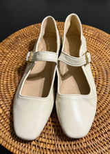 Sam Edelman Michaela Mary Jane Cream Leather Square Toe Ballet Flats Size 9.5 Photo 0