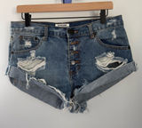 One Teaspoon 28 Denim Shorty Shorts Bandits Distressed Medium Wash Biker Photo 0