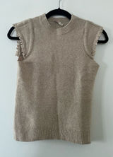 Faherty Beige Wool Sweater Vest Small Fringe Quiet Luxury Neutral Capsule Photo 0