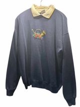 Vintage Hanes Navy Crewneck Sweater with Cream Collar Embroidered Horn size XL Photo 0