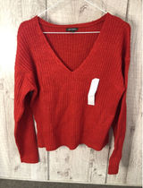 Wild Fable Red Ribbed V-Neck Sweater Long Sleeve Knit Top Large NEW Photo 0