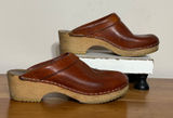 Vollsjo Swedish Clogs Womens 39 Brown Leather Wooden Platform Mules Sweden Photo 0