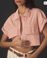 Pilcro Soft Pink Cropped‎ Boxy Short-Sleeve Top twill denim small Photo 0