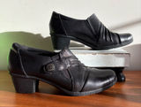 Earth Origins Madison Black Leather Pleated Slip On Block Heel‎ Loafers 6.5 Photo 0