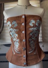 Lucky and Blessed Camel Suede Floral Embroidered Western Corset Top (Size S-XL) Photo 0
