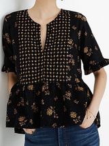 EUC Madewell Acorn Foulard Corduroy Top Black Floral Size Medium Photo 0