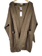 Cotton Bleu Mocha Cable Knit Cardigan Sweater Long Sleeve Open Front Pockets M‎ Photo 0