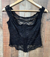 Black Lace Trim Cami Corset Style Size Medium Whimsygoth Grunge Y2K Coquette Photo 0