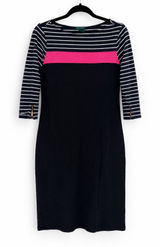 Lauren Ralph Lauren Sheath Dress‎ Women XL Black Striped Pink Nautical Preppy Photo 0
