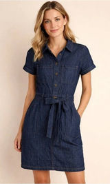 J. Crew Womens Dark Wash Denim Short Sleeve Belted Shirt Dress BY042 Size 2 Photo 0