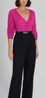 Club Monaco Women Alpaca Cardigan Sweater Small Hot Pink‎ Preppy V-Neck Fuzzy Photo 0