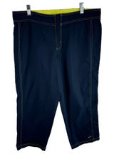 Nike Navy Blue‎ Yellow Trim Elastic Waist Cropped High Rise Track Pants Size L Photo 0