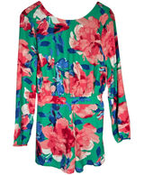 Lulu's Sweetest‎ Song Green Floral Print Backless Long Sleeve Romper M NEW Photo 0