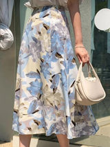 Blue flowy skirt with beautiful lily abstract print #floral #skirt #lily #art Photo 0