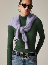 J. CREW Dark Forest Pointelle knit lettuce trim turtleneck top Size S CF645 Photo 0