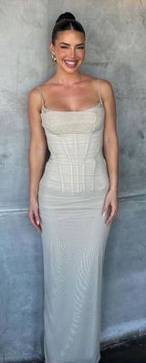 HOUSE OF CB L‎ D-DD 'Nalini' Sand Maxi Dress NWOT Photo 0