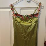 Green satin floral dress Photo 0