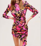 For Love and Lemons Dakota Black Floral Satin Long Sleeves Ruffle Dress Sz XXS‎ Photo 0