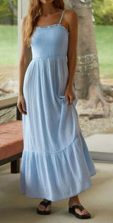 Anthropologie The Marisol Smocked Gauze Maxi Dress Celandine strapless muslin Photo 0