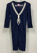 Lilly‎ Pulitzer Tidewater Embroidered Tunic Dress Sm Navy 3/4 Sleeve Mini Jersey Photo 0