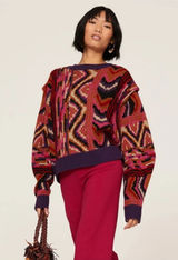 Farm Rio Patches Stripe Sweater Medium Photo 0
