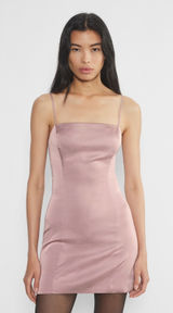 Aritizia Sunday Best Women Mini Dress‎ 6 Pink Satin Square Neck Party Event Date Photo 0