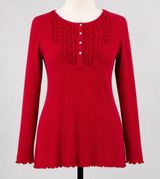 Lauren Ralph Lauren Red Thermal Waffle Knit Ruffle Henley Top Womens Size Medium Photo 0