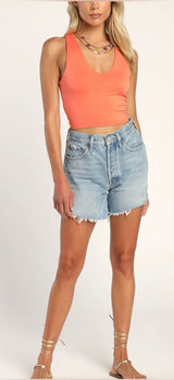 Lulus NWT Women Large Basics Feel Like Dancing Coral Orange Crop Casual Lounge Photo 0