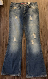 Vintage Y2K Mudd Low Rise Flare Jeans Distressed Blue Sz 30 Photo 0