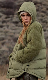 Anthropologie Pilcro Green Swing Puffer Jacket Sherpa Fleece Sleeve Coat Size S Photo 0