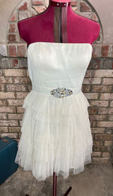 Adrianna Papell dress strapless formal cream jeweled sheer tired skirt Photo 0