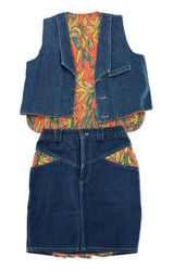 Vintage‎ Papaya Denim Vest and Skirt Set Size 8 Tropical Ruffle Western 80s 90s Photo 0