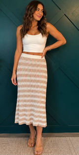 Lucy Paris Boho Knit Midi Skirt Stretchy Ribbed Textured Skirt Neutral Size S Photo 0