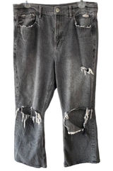 American Eagle 90’s Flare Jeans 10 Distressed Ripped Cotton Grey Pockets Retro Photo 0