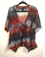 Katie Todd Women's Knit Cardigan Red White Blue Button Front Artsy Lagenlook M Photo 0