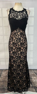 Juno dress collection sleeveless black lace nude lined evening gown size 2 Photo 0