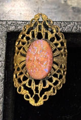 Vintage Art Deco Gold Filigree Ring with Dragons Beath Stone or Glass Opal Adj Photo 0