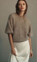 Maeve Violette Short-Sleeve Tinsel Pullover Sweater Metallic Gold Honey Small Photo 0