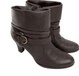 St. Johns Bay Womens 9M Brown Leather Ankle Boots Stacked Heel & Buckle Details Photo 0