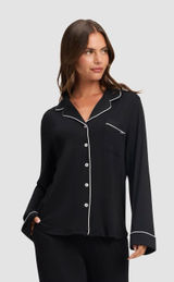 Cozy Earth Bamboo Stretch Knit Long Sleeve Pajama Top in Black Size Small Photo 0