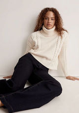 Madewell Cable Turtleneck Drop Shoulders Sweater in Antique Cream‎ Size Medium Photo 0