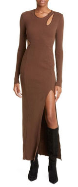 Revolve THE RANGE Mass Rib Cutout Long Sleeve‎ Midi Sweater Dress Espresso Large Photo 0