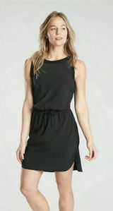 Athleta Rincon Dress Black Sleeveless Drawstring Waist‎ Activewear MIDI Large Photo 0