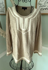 FRENCH CURVE large Sweater Cashmere Tan Oatmeal Cream‎ Top Pull Over Round Neck Photo 0