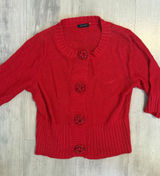 madison leigh Red Cropped Knit Cardigan with Decorative Buttons Photo 0