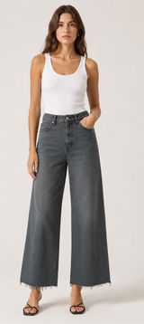 Zara Marine Straight High Rise Wide Leg Jeans Charcoal Gray Raw Hem Size 8 #1900 Photo 0